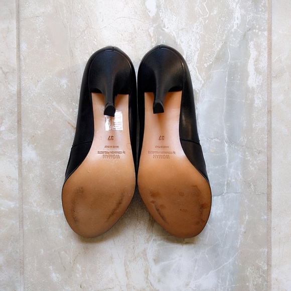 Rare! Woman by Common Projects Simple Black Leather Round Toe Heels 37 6.5 - Picture 6 of 7
